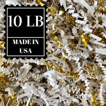 Load image into Gallery viewer, White and Gold Crinkle Paper Shredded Filler in All Sizes