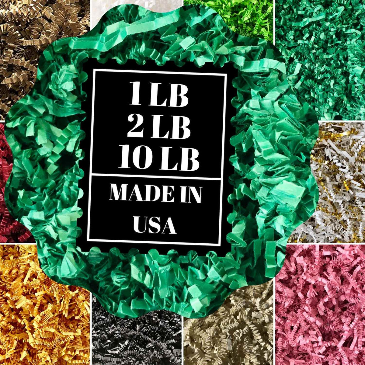 Green Crinkle Cut Paper Shred Shredded Filler in All Sizes Mrs Fizz